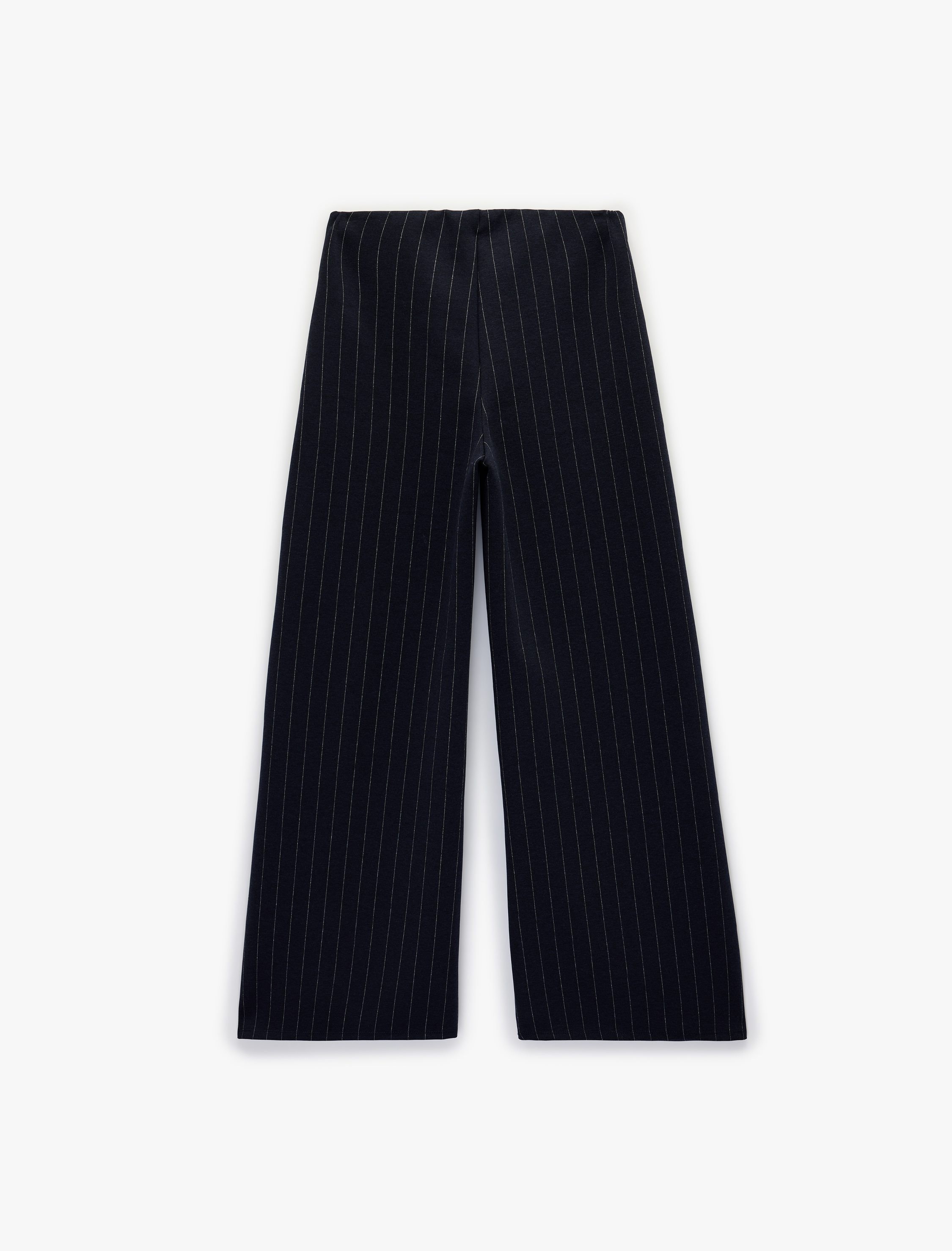   Uzun Geniş Paça Çizgili Kumaş Pantolon