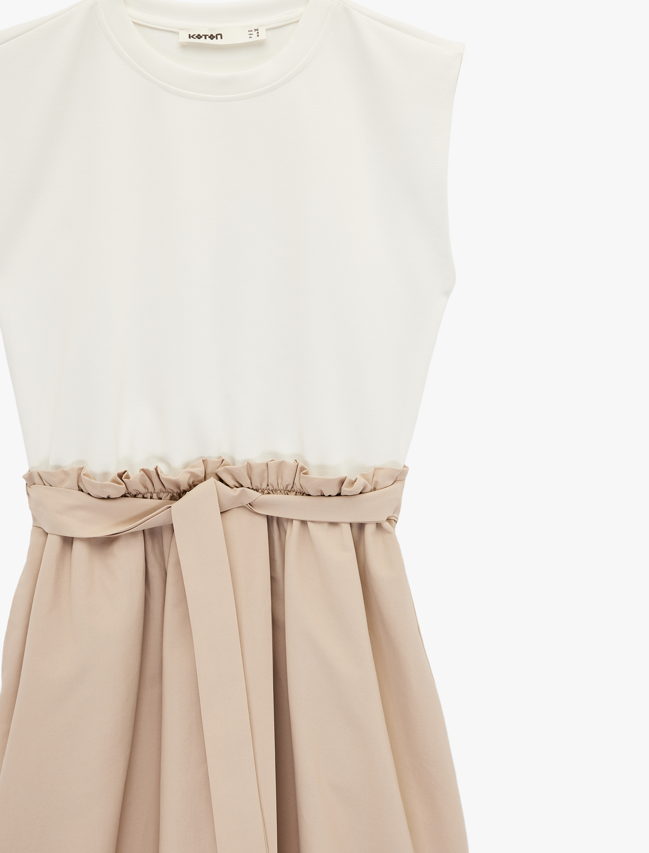   Kuşak Detaylı Bisiklet Yaka Çan Etek Midi Kolsuz Elbise