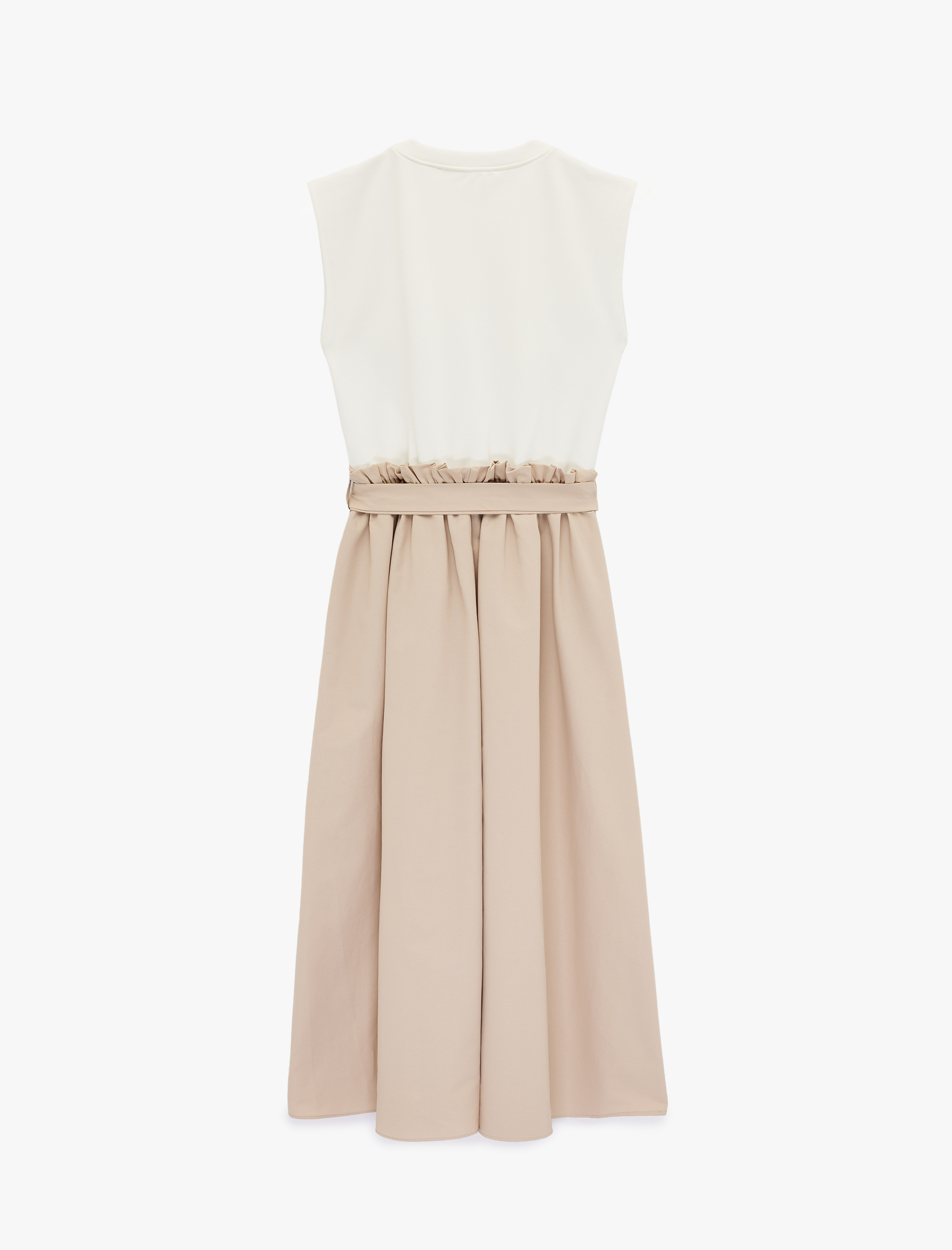   Kuşak Detaylı Bisiklet Yaka Çan Etek Midi Kolsuz Elbise