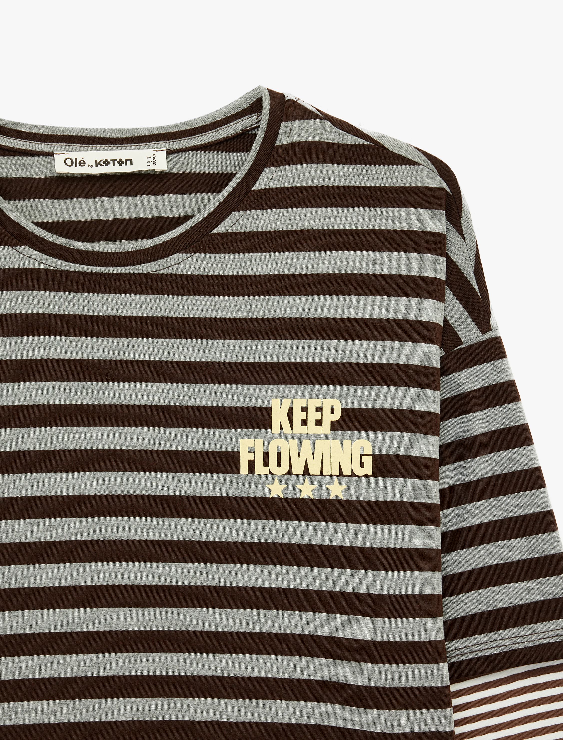   Viskon Karışımlı Nakış Detaylı Uzun Kollu Bisiklet Yaka Tişört