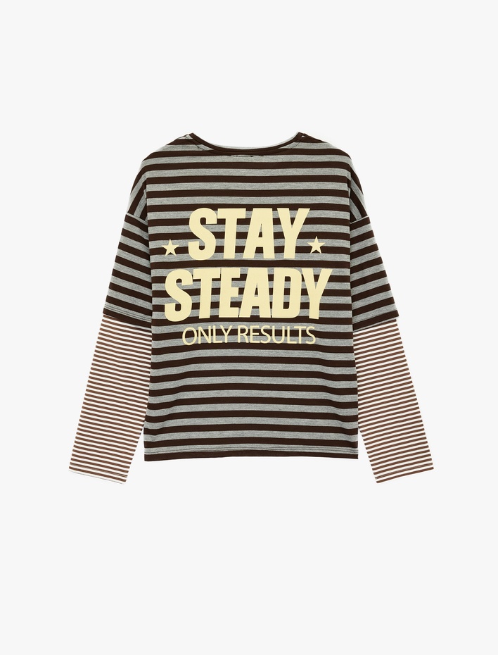  Viskon Karışımlı Nakış Detaylı Uzun Kollu Bisiklet Yaka Tişört