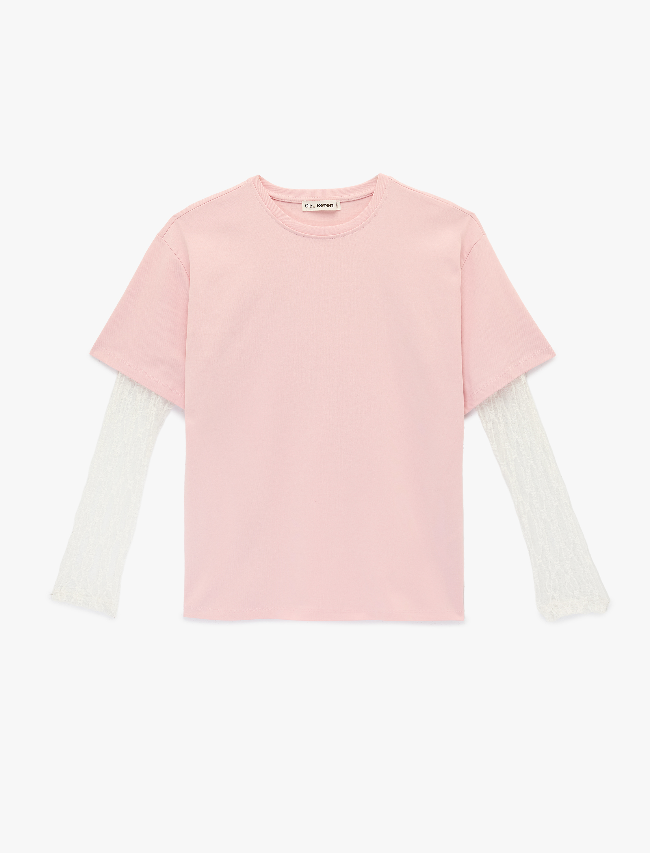   Rahat Kalıp Uzun Kollu Dantel Detaylı Bisiklet Yaka Tişört