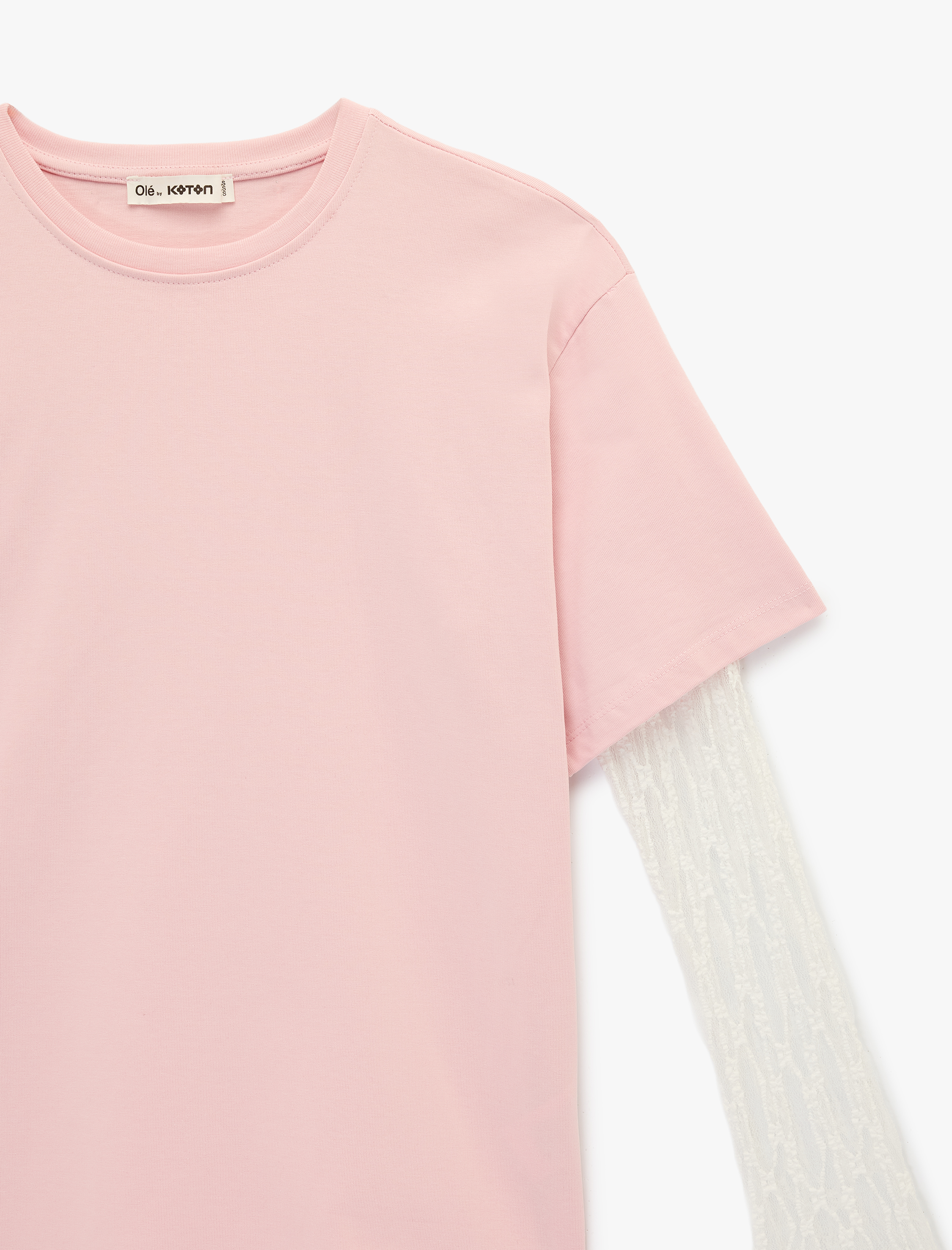   Rahat Kalıp Uzun Kollu Dantel Detaylı Bisiklet Yaka Tişört