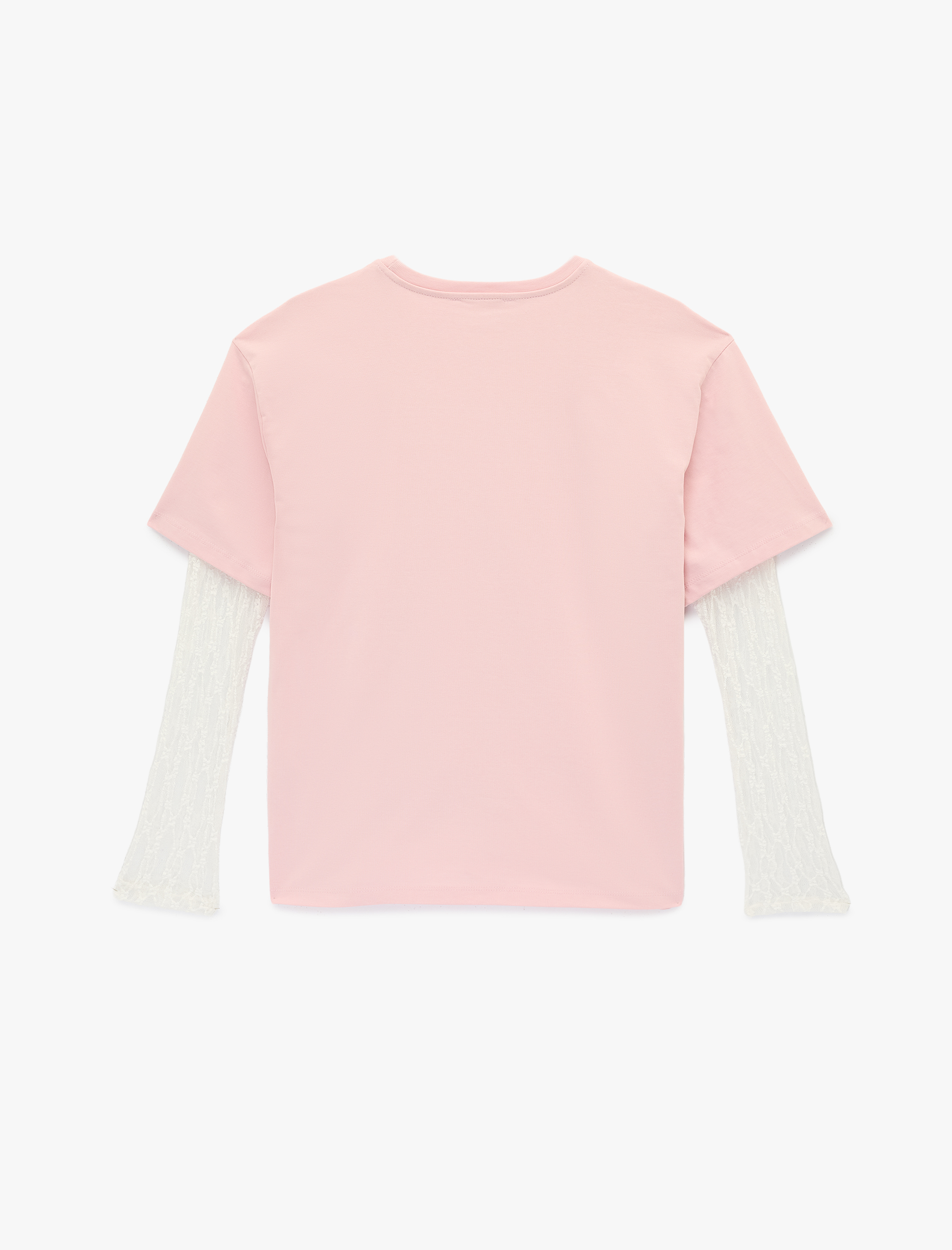   Rahat Kalıp Uzun Kollu Dantel Detaylı Bisiklet Yaka Tişört