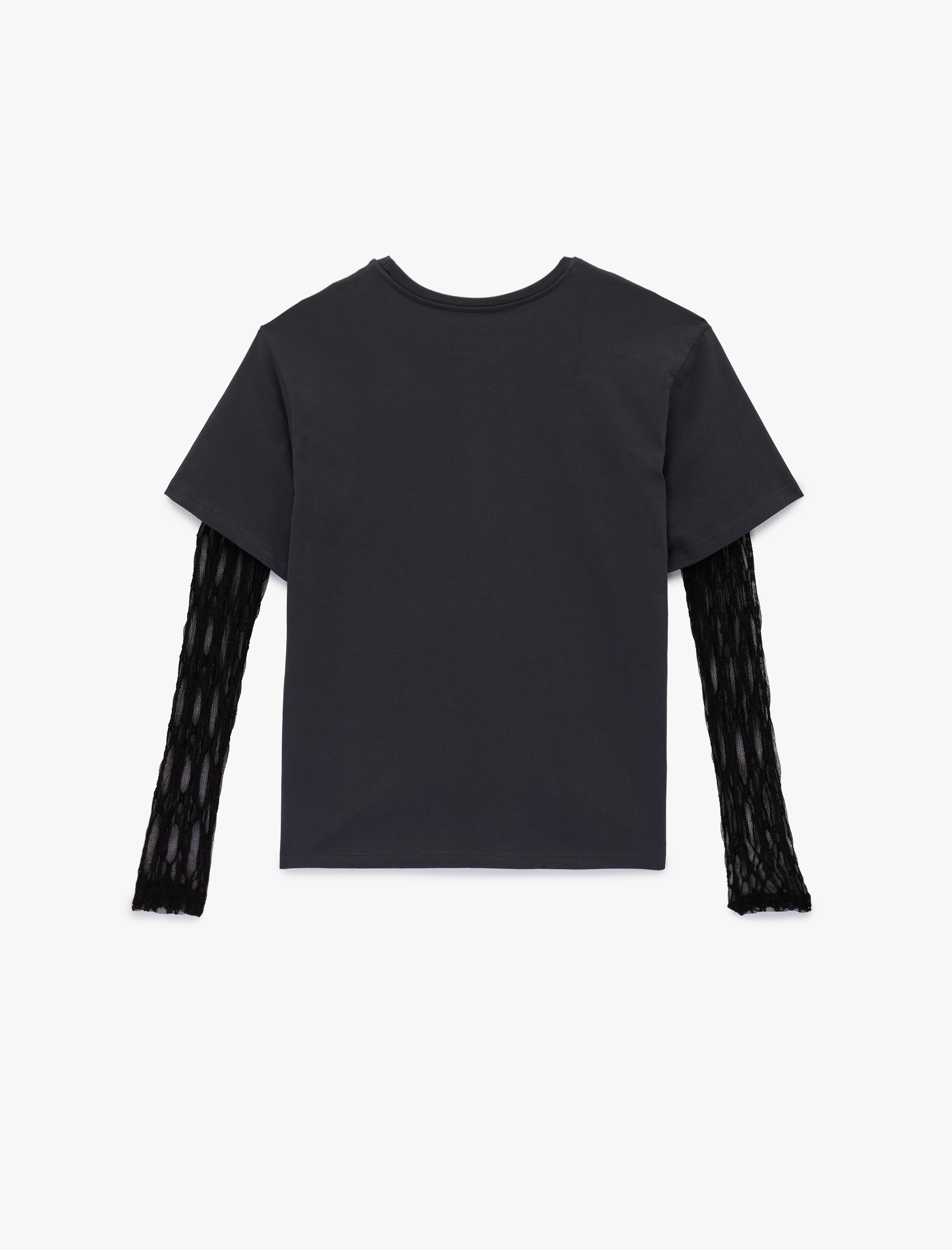   Rahat Kalıp Uzun Kollu Dantel Detaylı Bisiklet Yaka Tişört