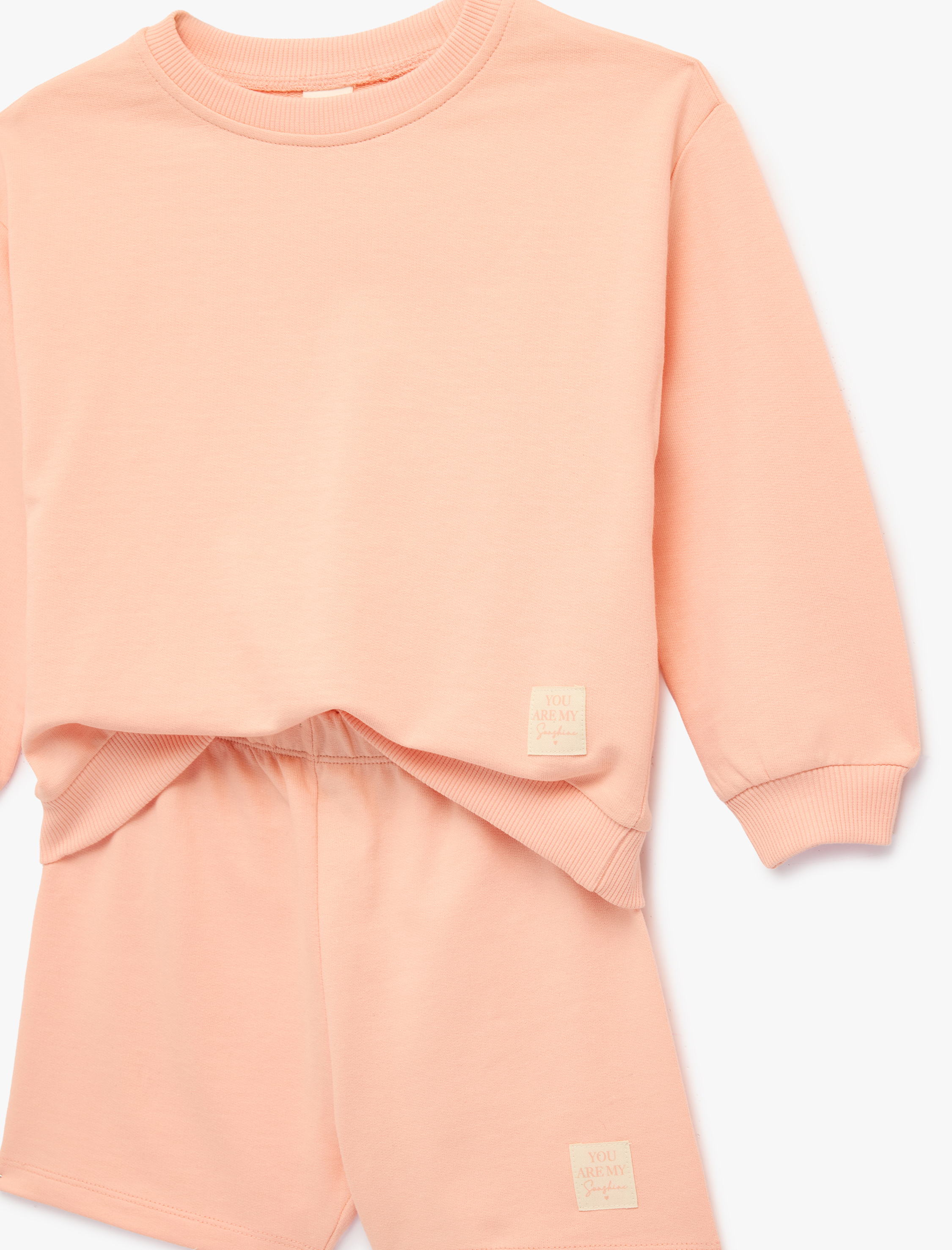  Kız Bebek Pamuklu Uzun Kollu Bisiklet Yaka Sweatshirt ve Şort Takım - 2'li Set