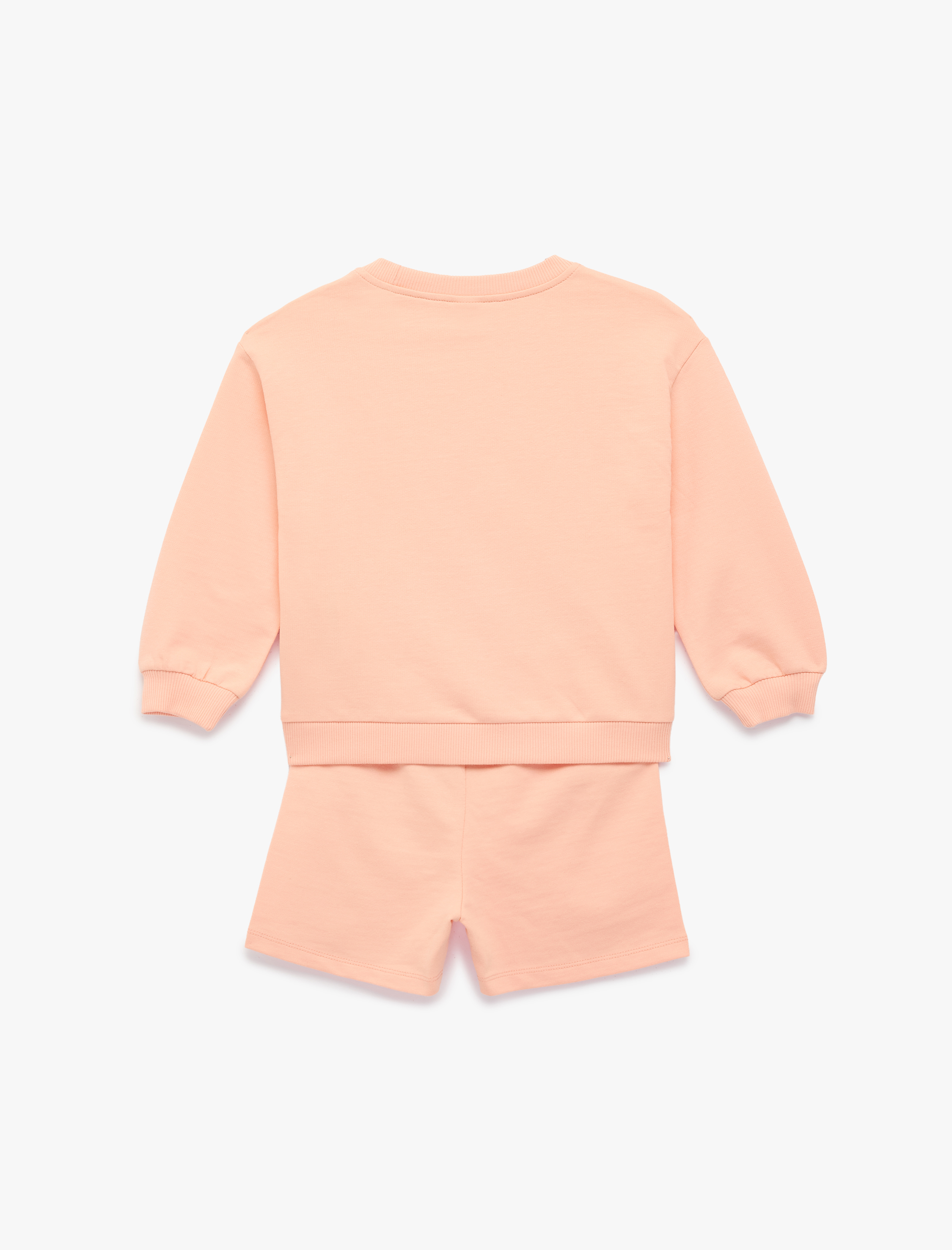  Kız Bebek Pamuklu Uzun Kollu Bisiklet Yaka Sweatshirt ve Şort Takım - 2'li Set