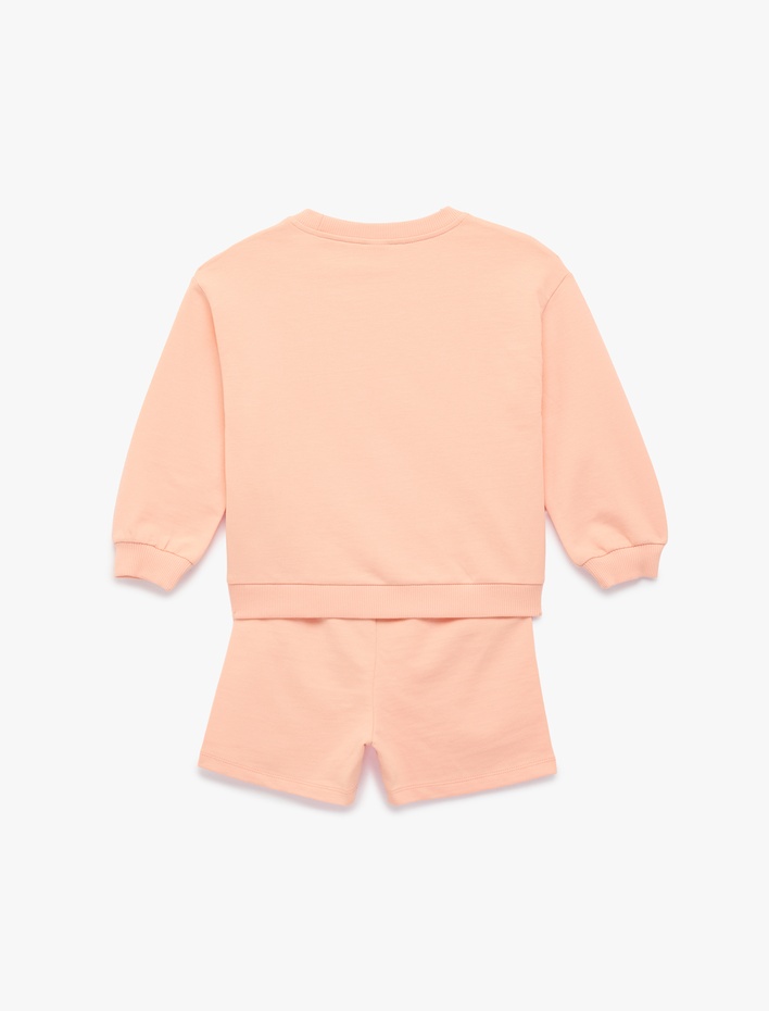 Kız Bebek Pamuklu Uzun Kollu Bisiklet Yaka Sweatshirt ve Şort Takım - 2'li Set