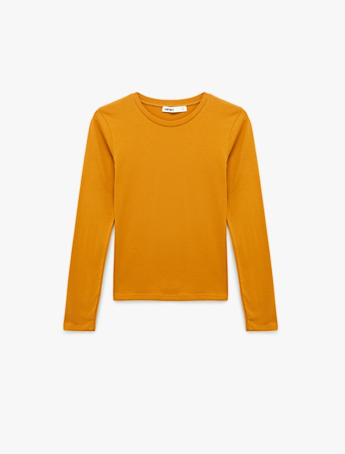  Slim Fit Pamuklu Uzun Kollu Bisiklet Yaka Tişört