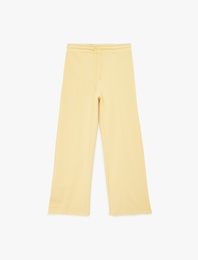 Beli Lastikli Bağlamalı Üç İplik Geniş Paça Nervürlü Eşofman Altı