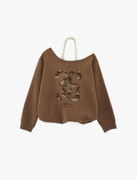 Üç İplik Şardonlu Uzun Kollu Baskılı Halter Yaka Sweatshirt