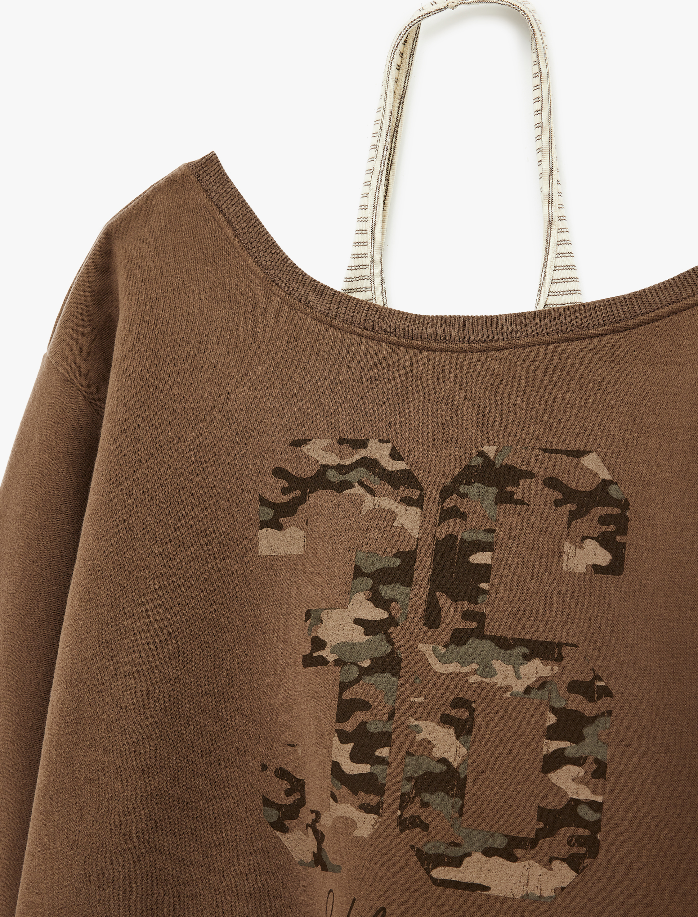   Üç İplik Şardonlu Uzun Kollu Baskılı Halter Yaka Sweatshirt