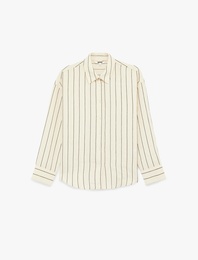 Modal Kumaş Uzun Kollu Düğmeli Çizgili Gömlek