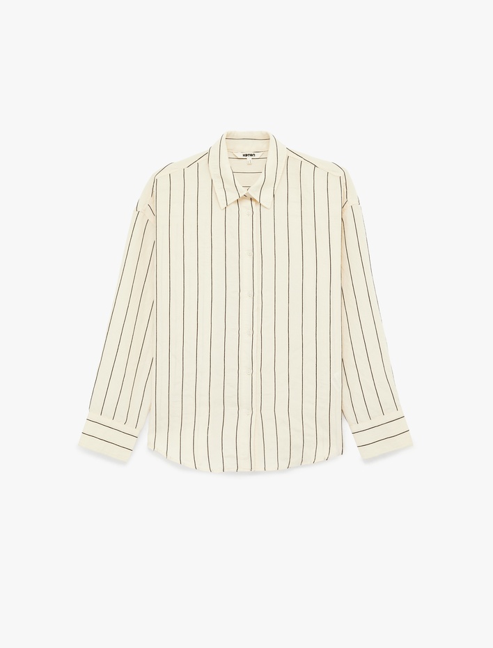  Modal Kumaş Uzun Kollu Düğmeli Çizgili Gömlek