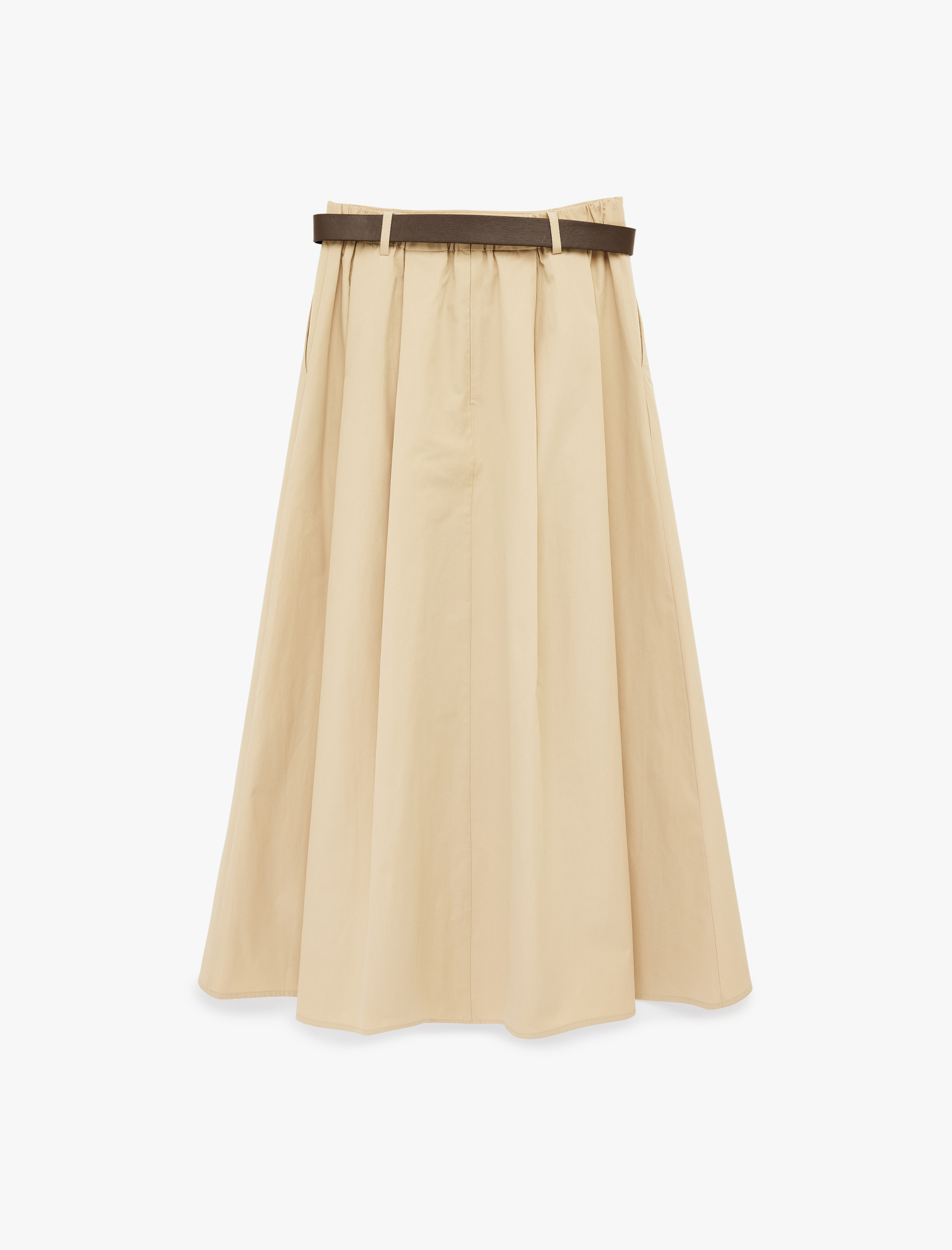   A Kesim Cepli Pileli Kemerli Midi Kloş Etek