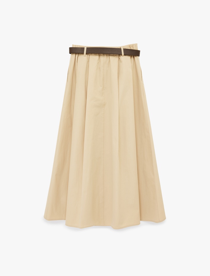  A Kesim Cepli Pileli Kemerli Midi Kloş Etek