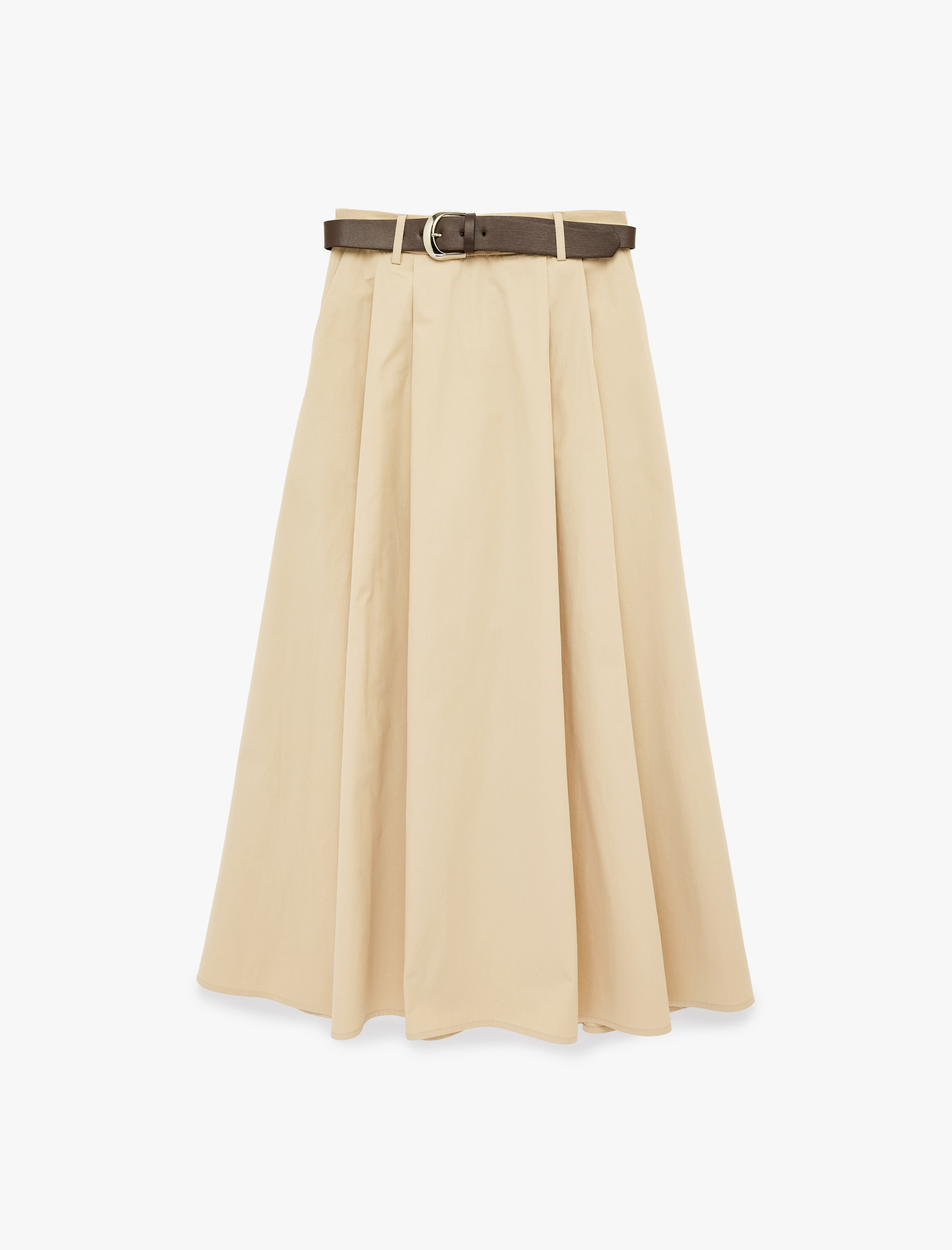   A Kesim Cepli Pileli Kemerli Midi Kloş Etek