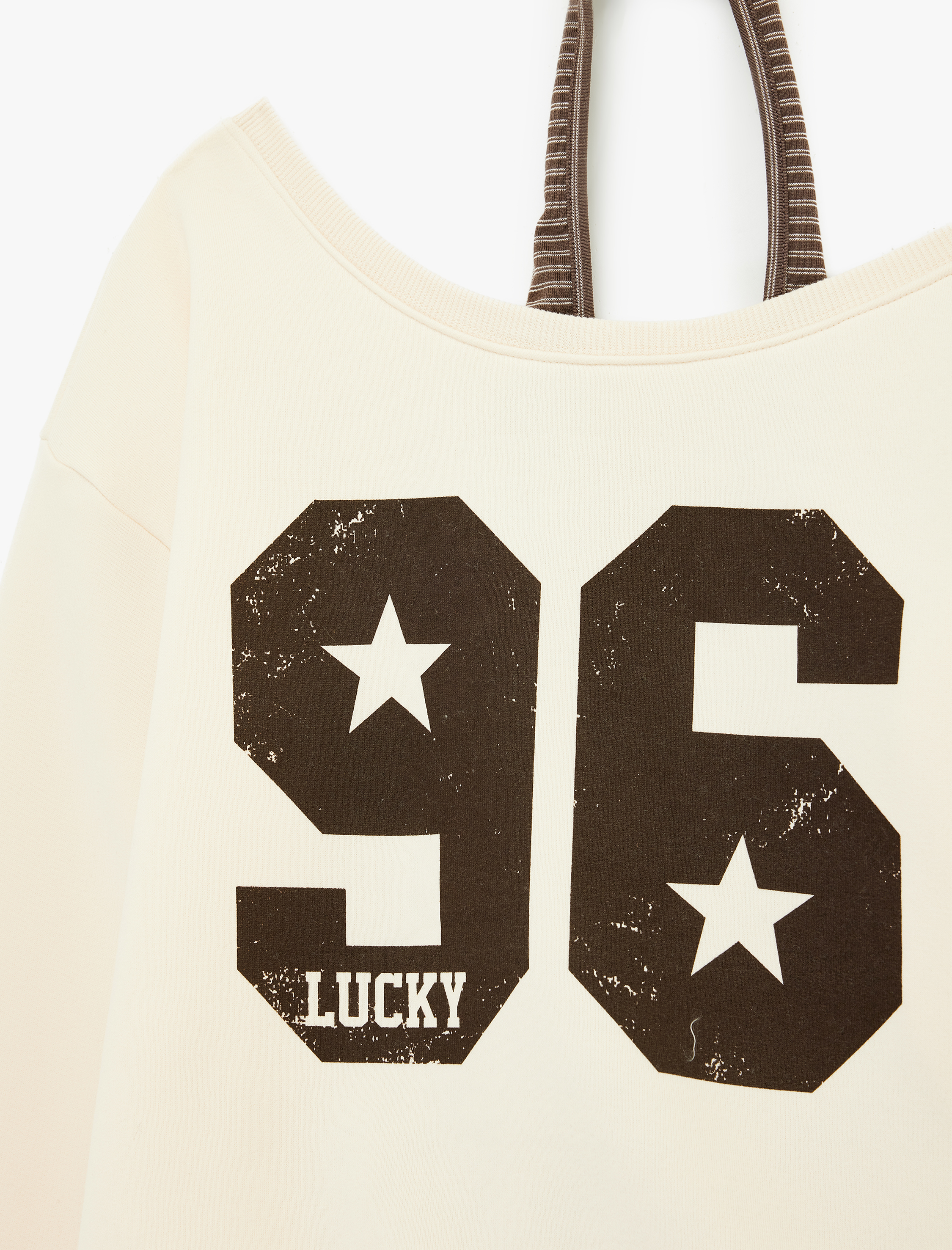   Üç İplik Şardonlu Uzun Kollu Baskılı Halter Yaka Sweatshirt