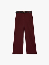 Cepli Düz Bol Paça Kemerli Kumaş Pantolon