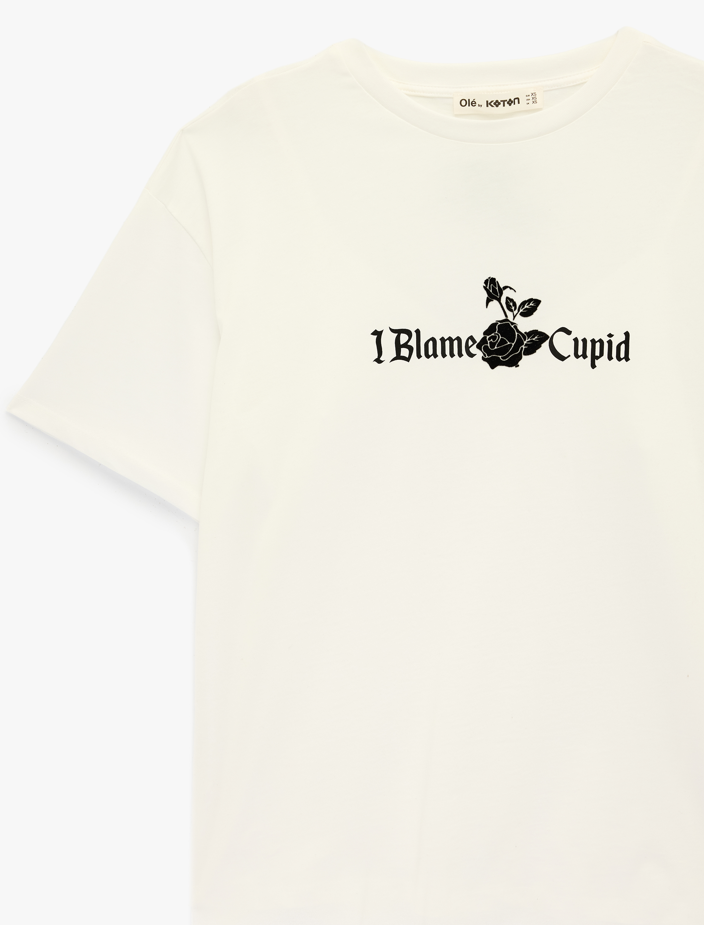   Kısa Kollu Bisiklet Yaka Dantel Detaylı Baskılı Oversize Tişört