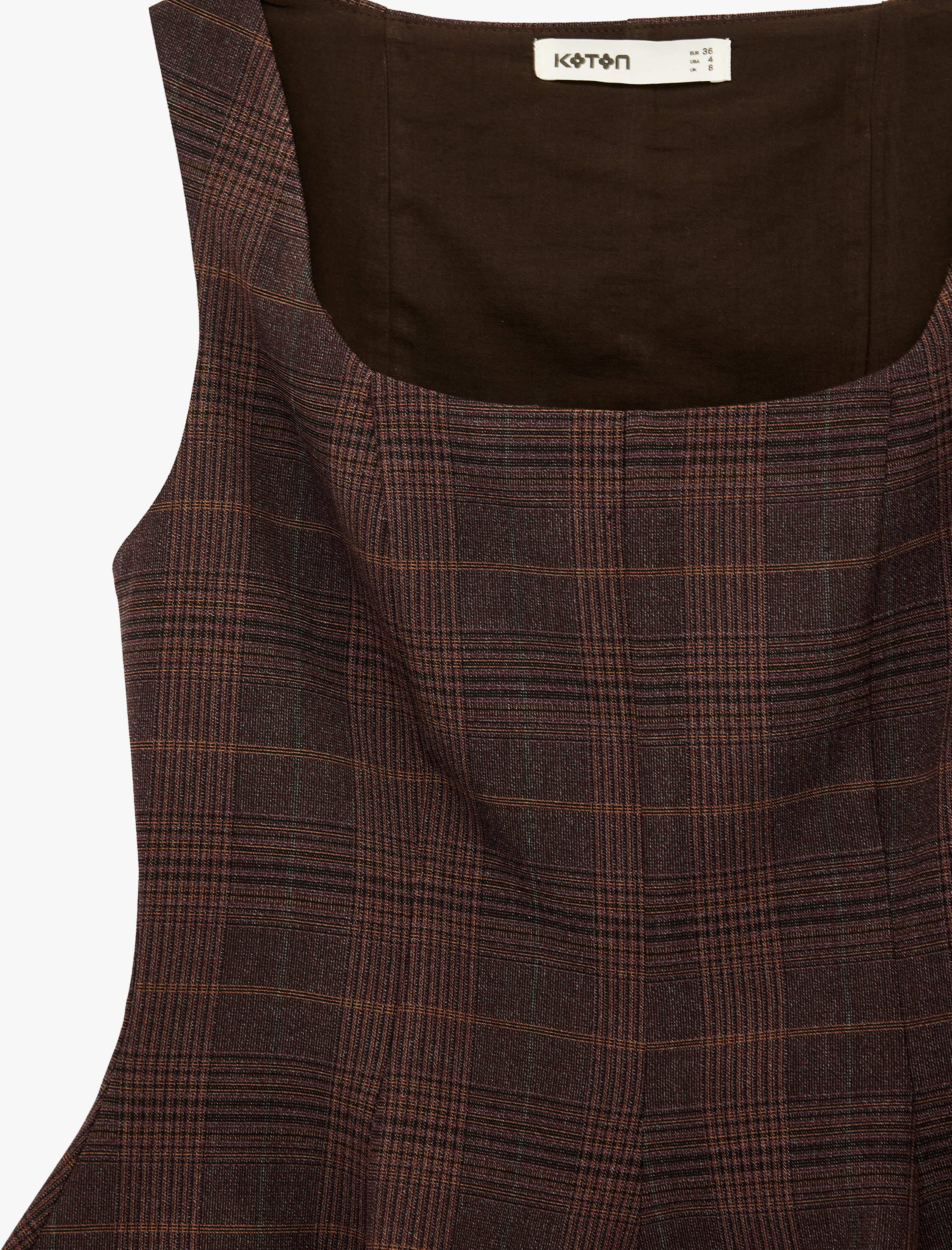   Kare Yaka Kolsuz Peplum Ekose Bluz