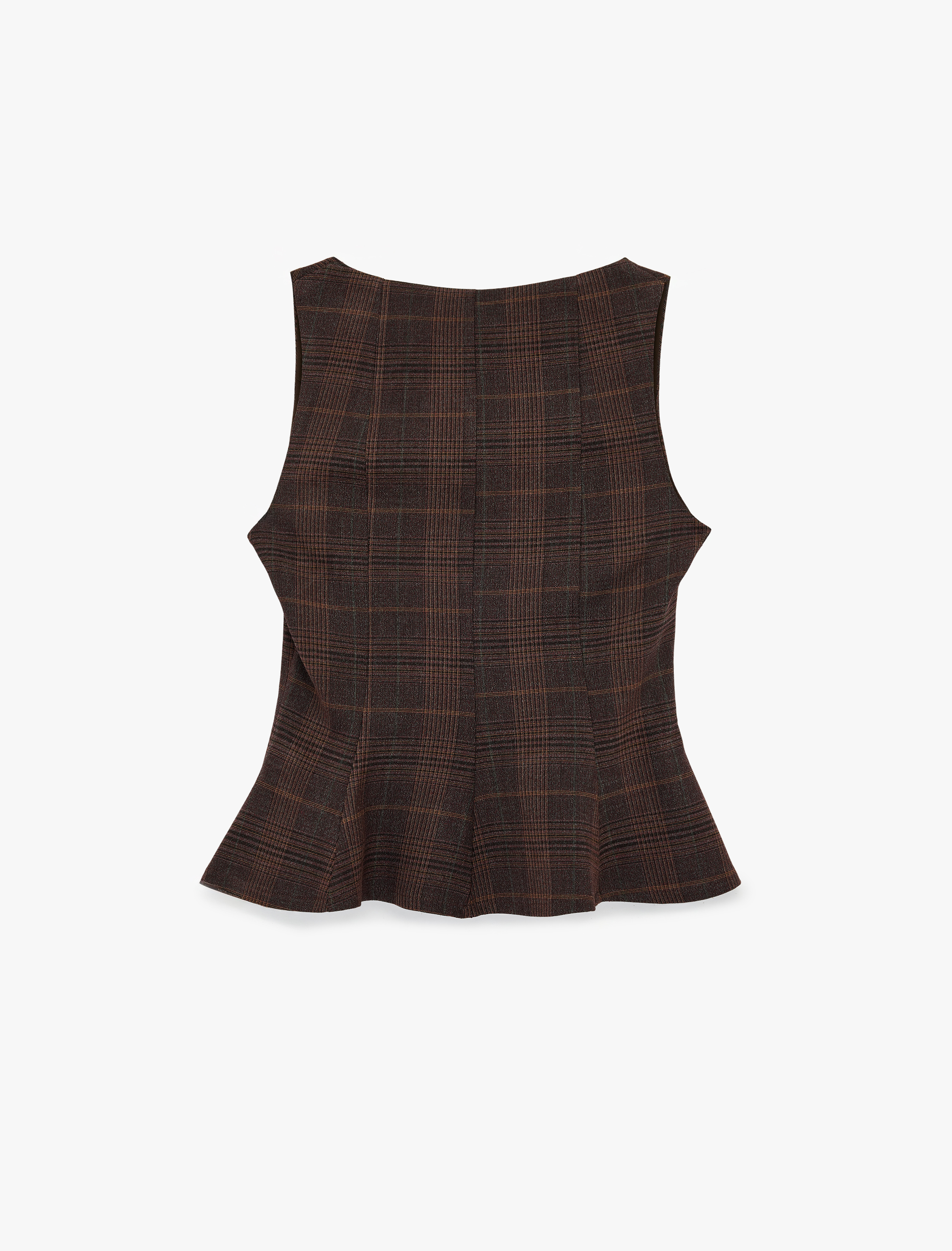   Kare Yaka Kolsuz Peplum Ekose Bluz