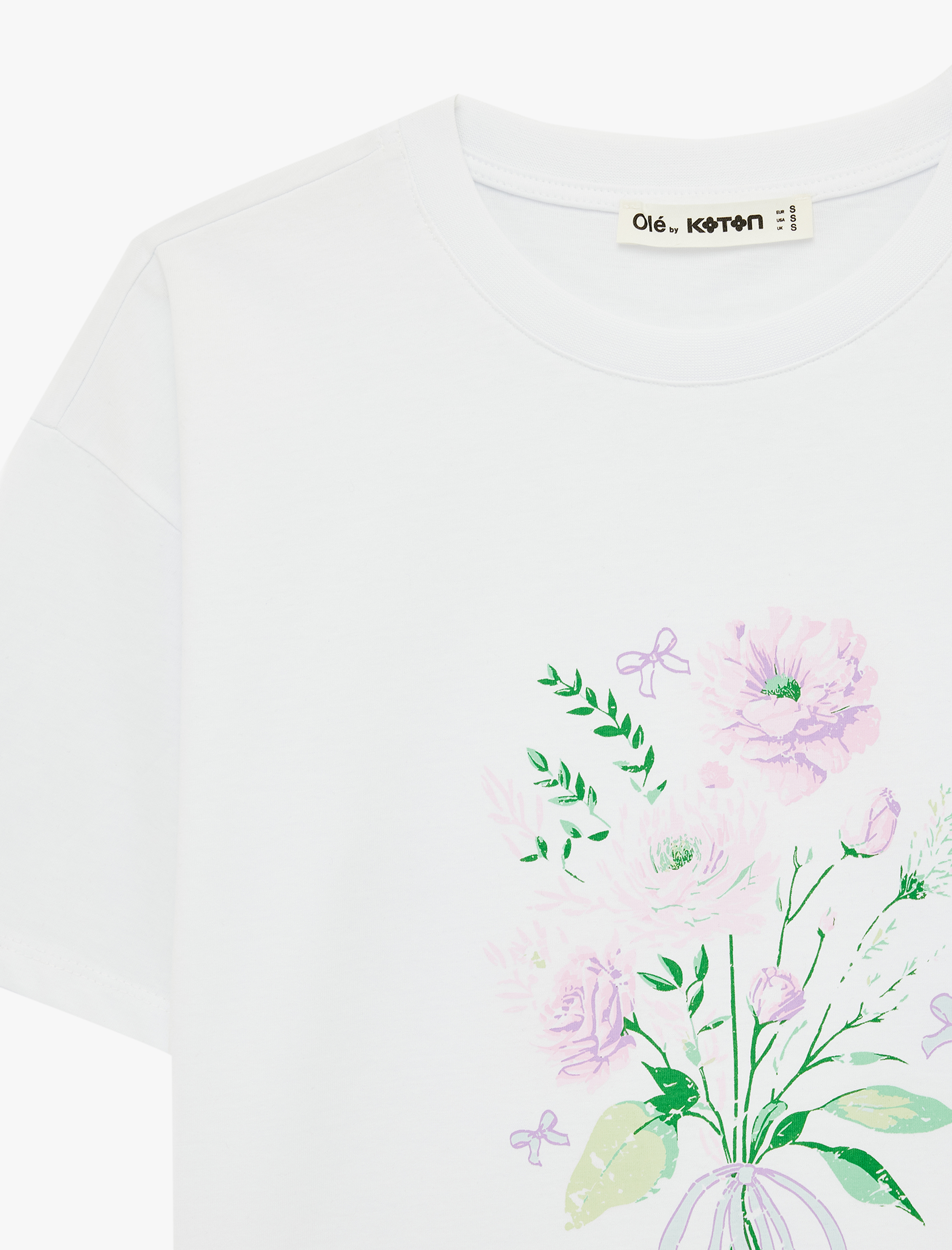   Kısa Kollu Bisiklet Yaka Pamuklu Çiçek Baskılı Oversize Tişört