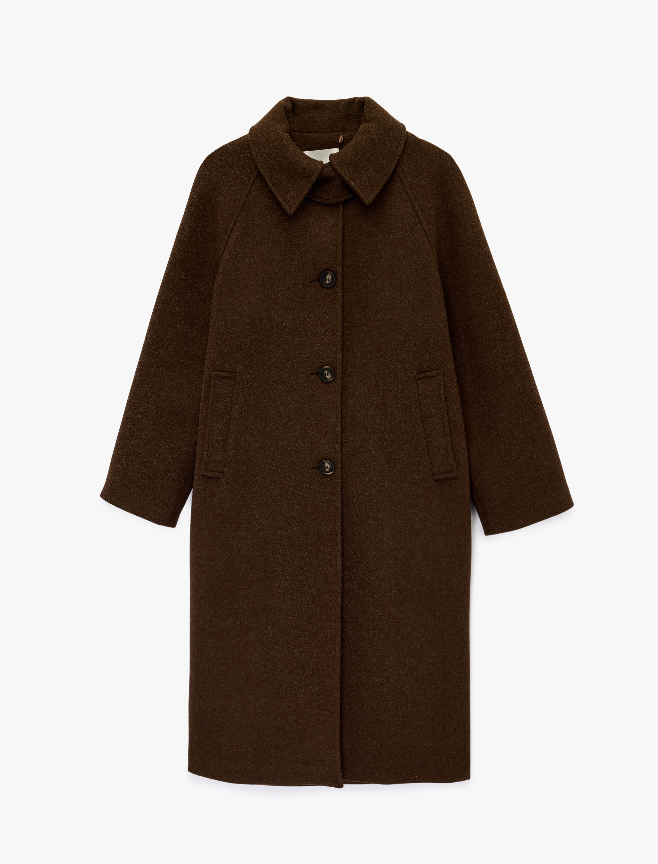   Uzun Kollu Düğmeli Cepli Uzun Kaşe Oversize Kaban