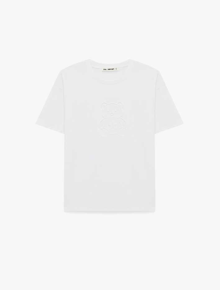  Ayıcık Baskılı Kısa Kollu Baskılı Pamuklu Oversize Tişört