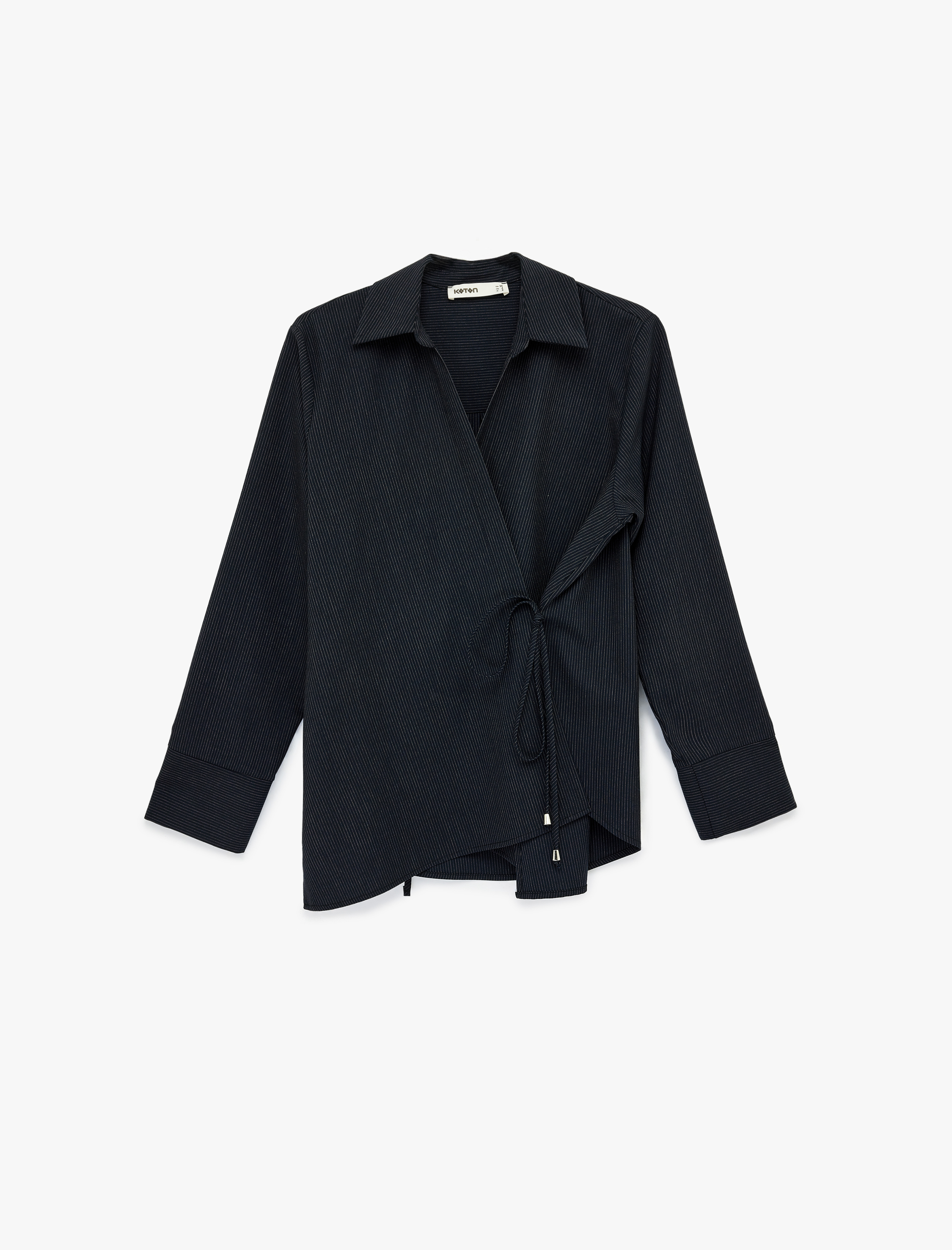   Uzun Kollu Yandan Bağlama Detaylı Çizgili Gömlek