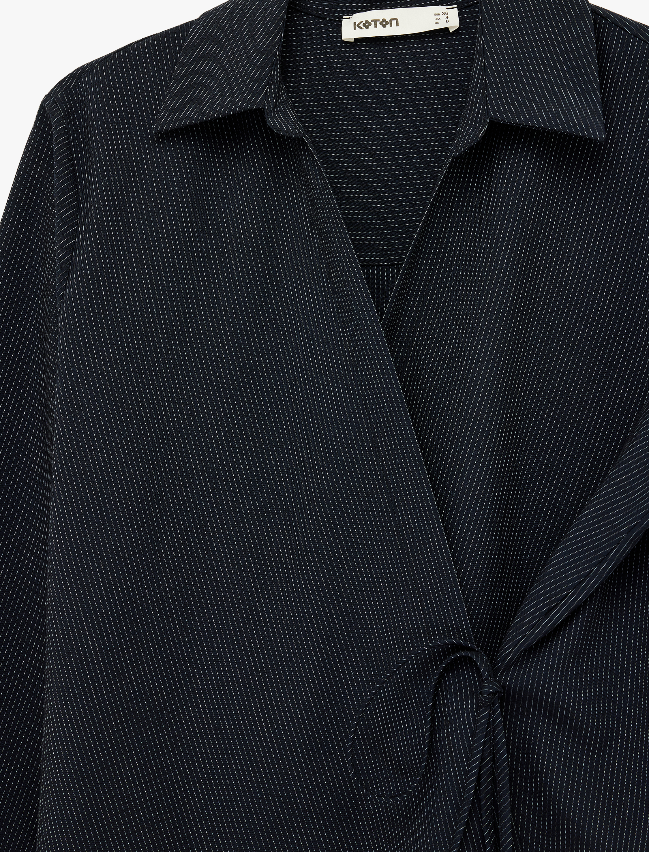   Uzun Kollu Yandan Bağlama Detaylı Çizgili Gömlek