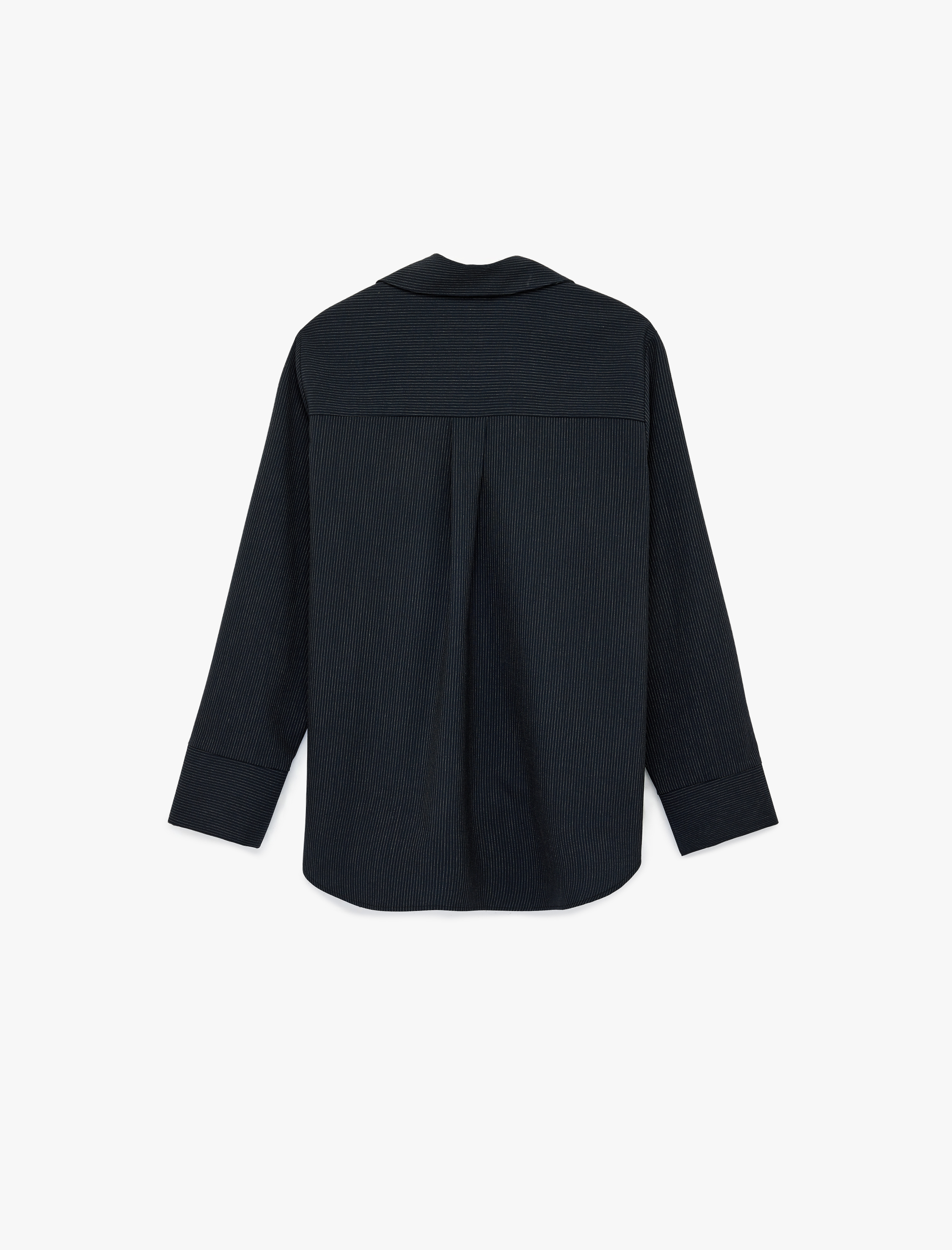   Uzun Kollu Yandan Bağlama Detaylı Çizgili Gömlek