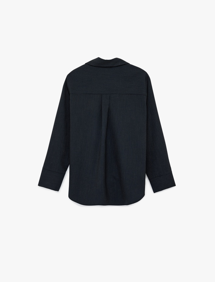  Uzun Kollu Yandan Bağlama Detaylı Çizgili Gömlek