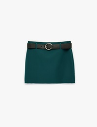 Slim Fit Kemerli Şortlu Mini Etek