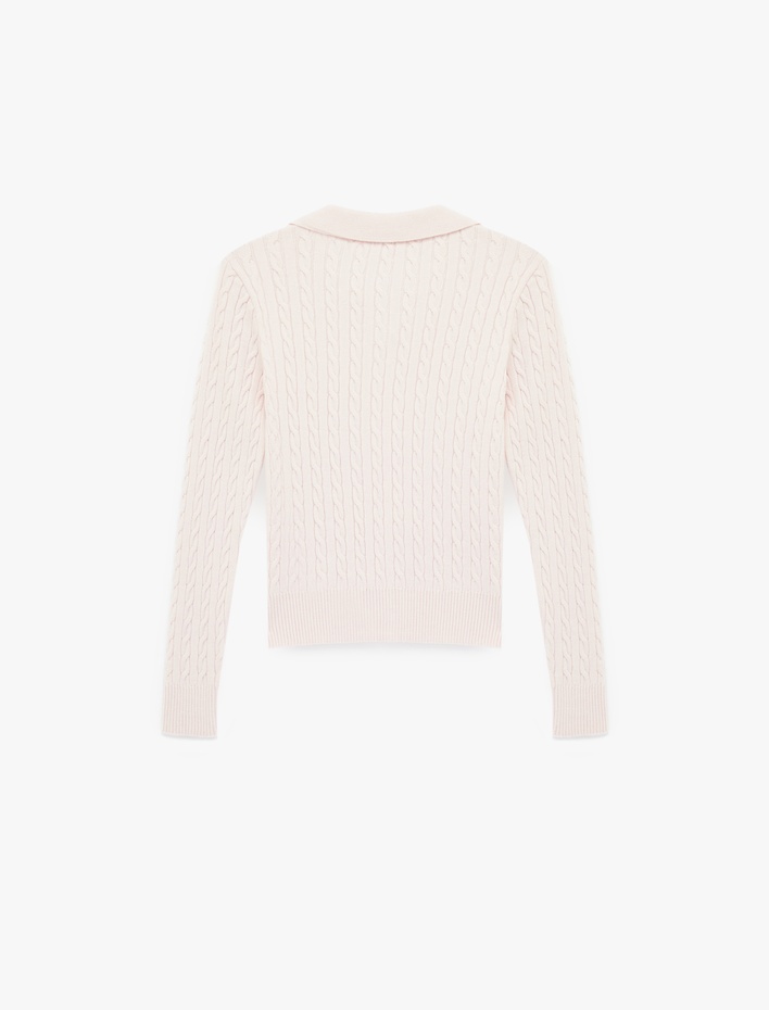  Uzun Kollu Polo Yaka Saç Örgü Kazak