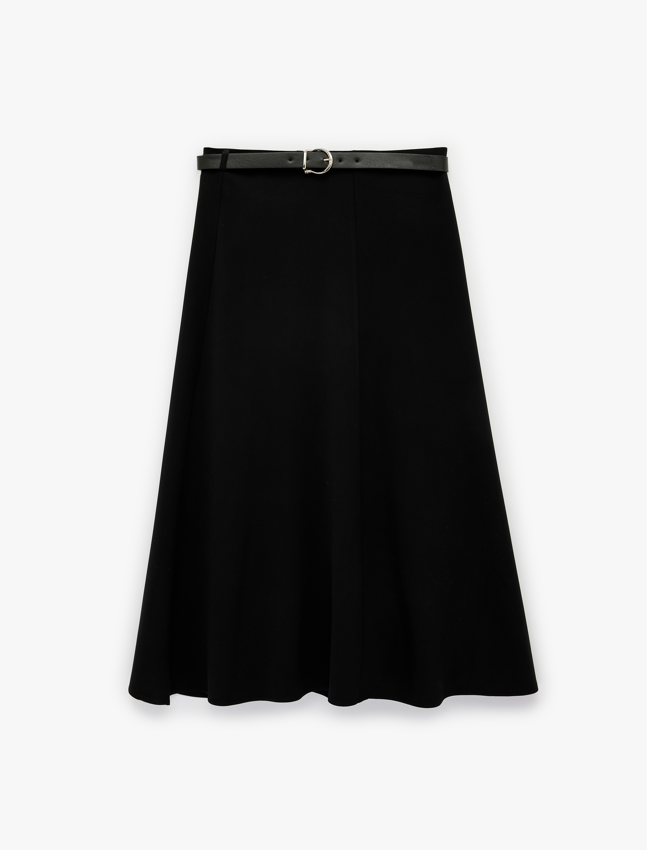   Viskon Kumaş Kemerli Midi Kloş Etek