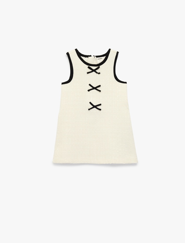 Kız Bebek Kolsuz Bisiklet Yaka Fiyonk Detaylı Tüvit Jile Elbise