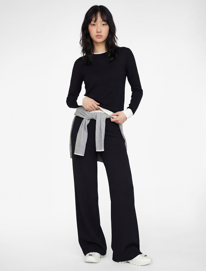  Slim Fit Fermuarlı Normal Bel Geniş Paça Pantolon