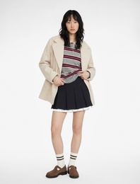 Uzun Kollu Cepli Düğmeli Kruvaze Yaka Kaban