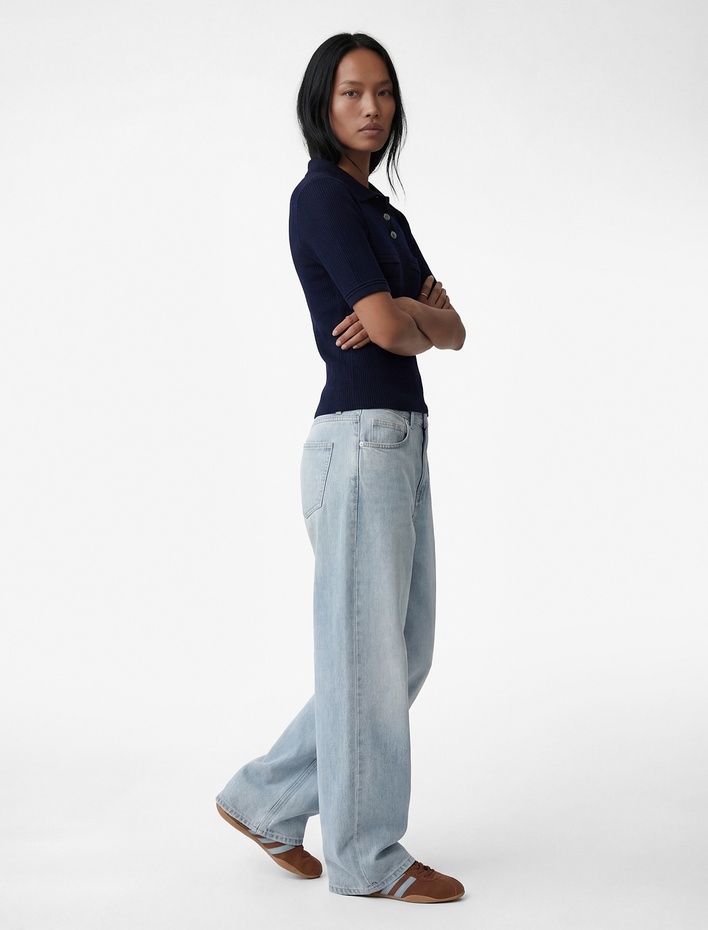  Slim Fit Yarım Düğme Detaylı Kısa Kollu Polo Yaka Triko Kazak