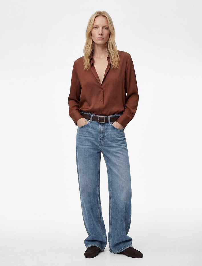  Regular Fit Uzun Kollu Klasik Yaka Saten Gömlek