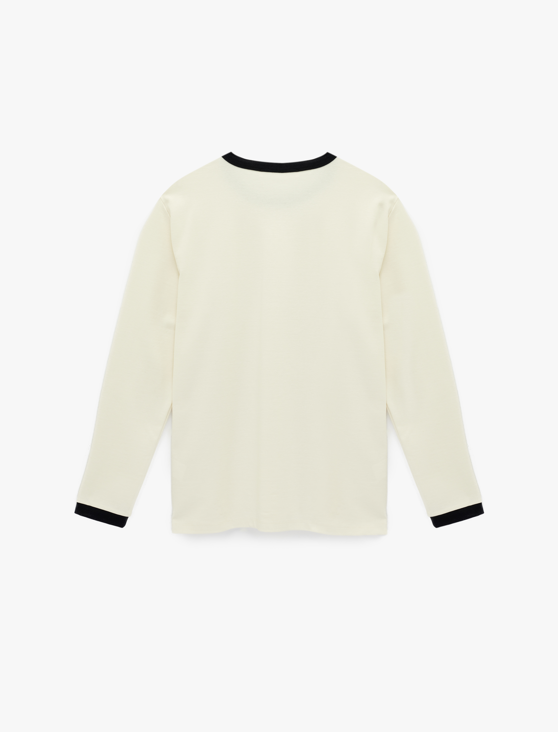   Regular Fit Ribanalı Renk Kontrastlı Pamuklu Bisiklet Yaka Uzun Kollu Tişört