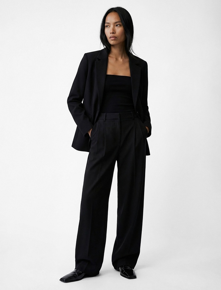  Geniş Yaka Uzun Kollu Slim Fit Düğmeli Cep Detaylı Blazer Ceket