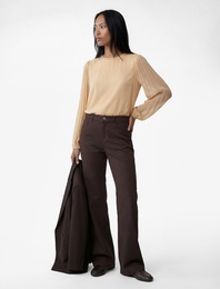 Uzun Kollu Bisiklet Yaka Pileli Şifon Bluz