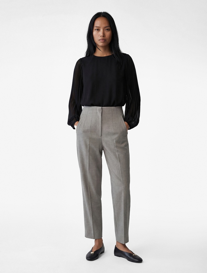  Uzun Kollu Bisiklet Yaka Pileli Bluz