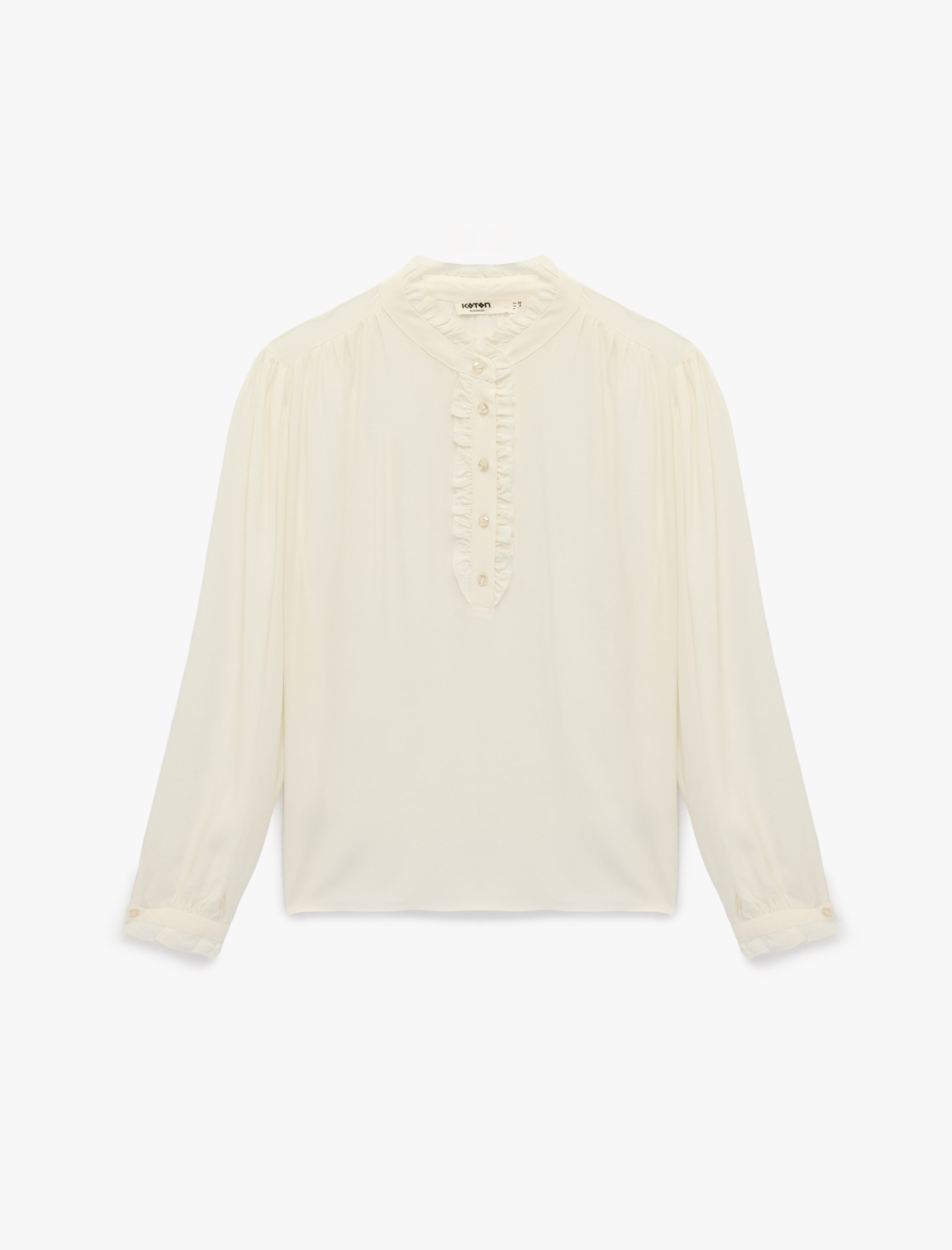   Uzun Kollu Fırfırlı Yaka Düğmeli Viskon Gömlek