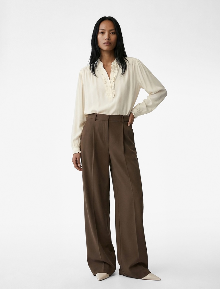  Uzun Kollu Fırfırlı Yaka Düğmeli Viskon Gömlek