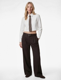 Regular Fit Uzun Kollu Klasik Yaka Crop Gömlek