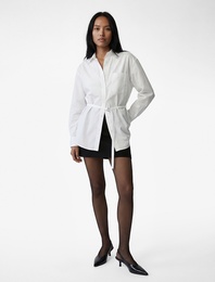 Uzun Kollu Kemer Detaylı Klasik Yaka Düğmeli Gömlek