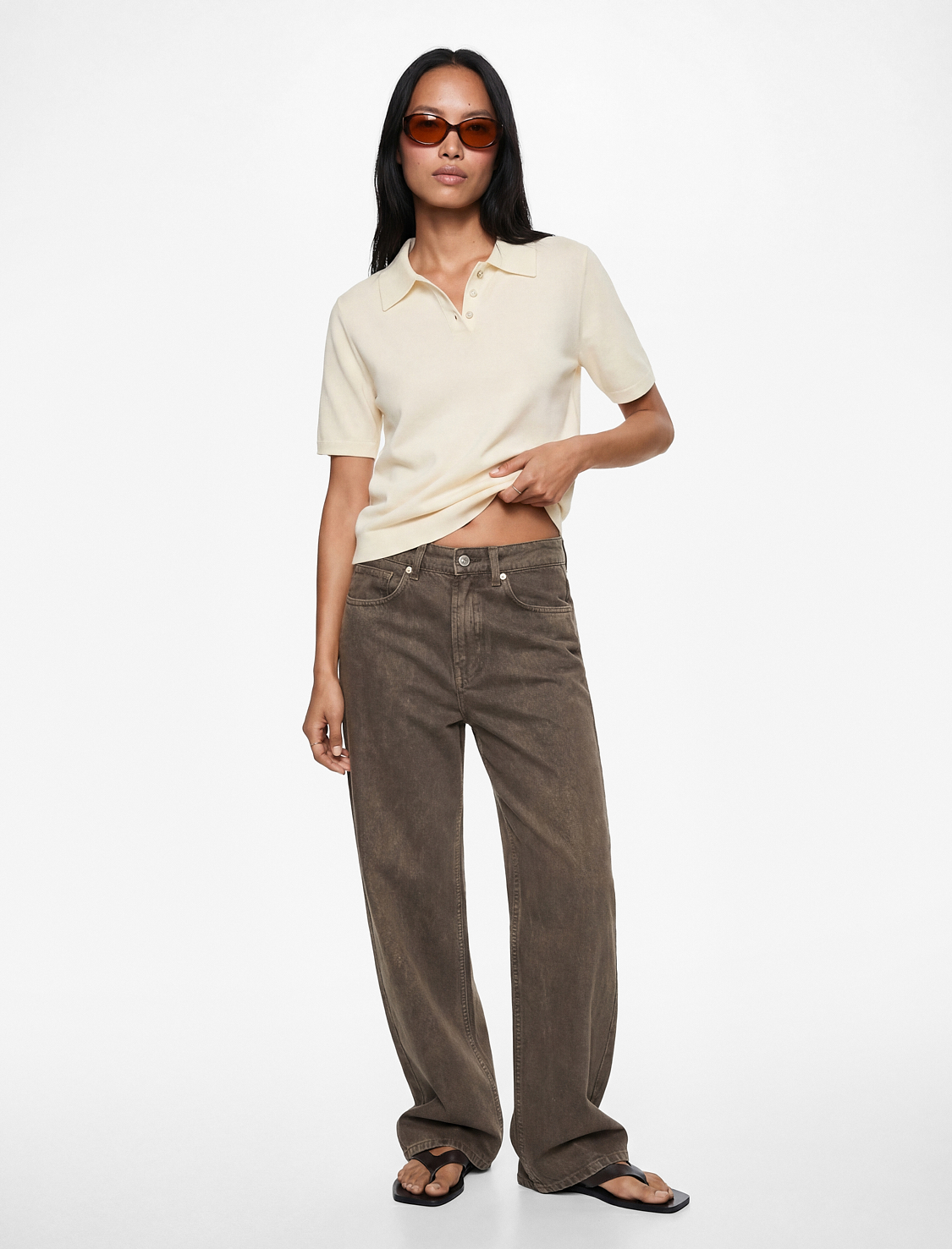   Pamuklu Düğmeli Polo Yaka Kısa Kollu Triko Kazak